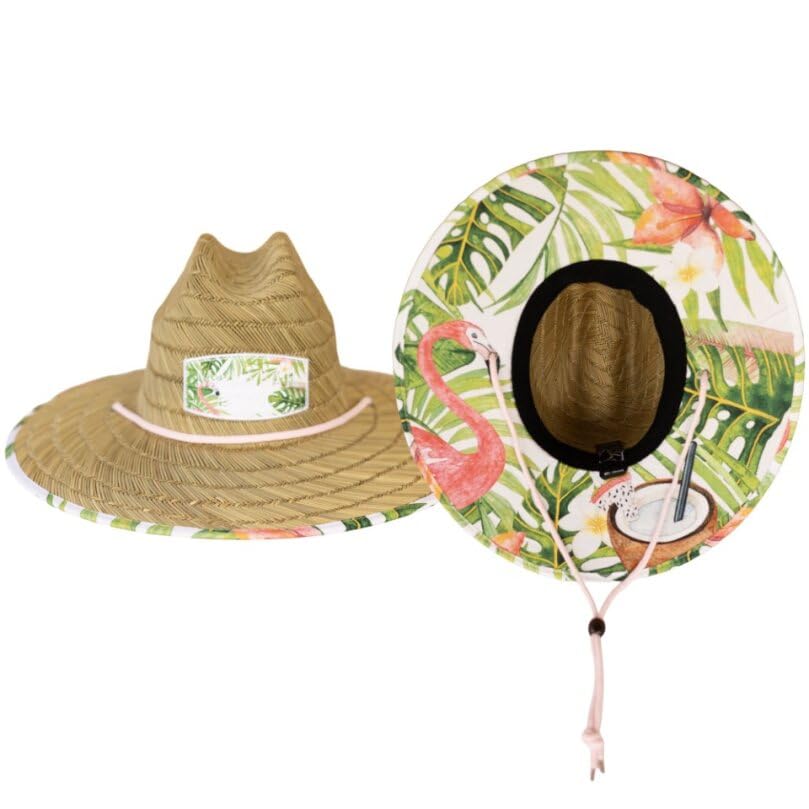 KC Republic Malabar straw hat with flamingo print for stylish sun protection on the beach
