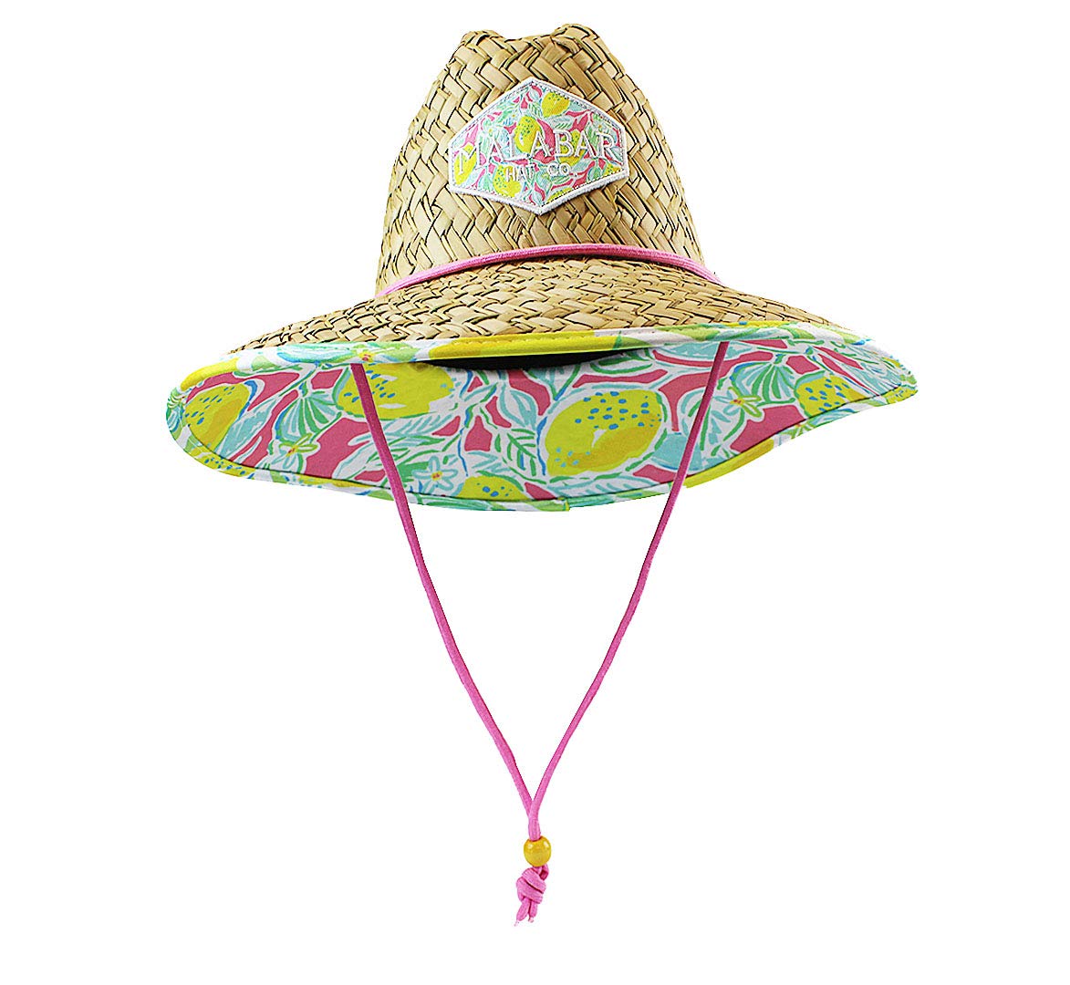 KC Republic Malabar straw hat with lemon print and chin cord for secure windy days
