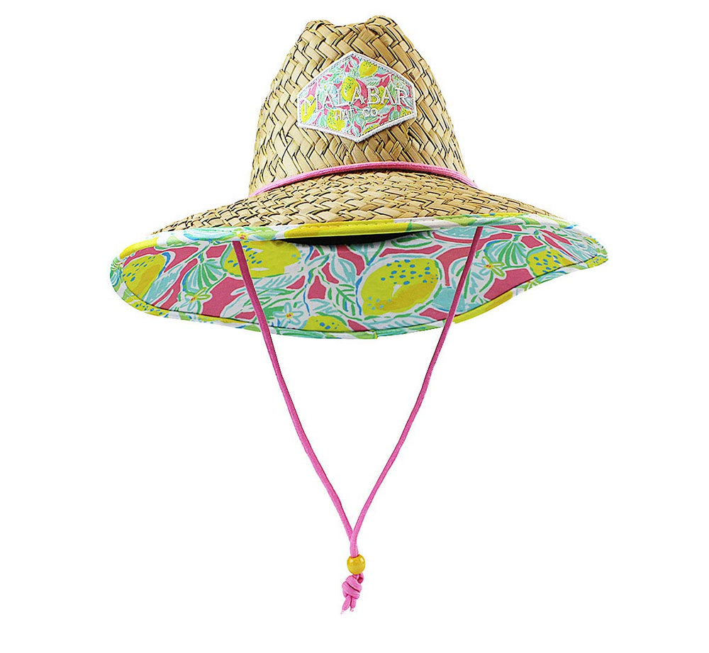 KC Republic Malabar straw hat with lemon print and chin cord for secure windy days