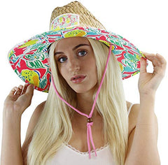 KC Republic Malabar straw hat with lemon print and wide brim for sun protection