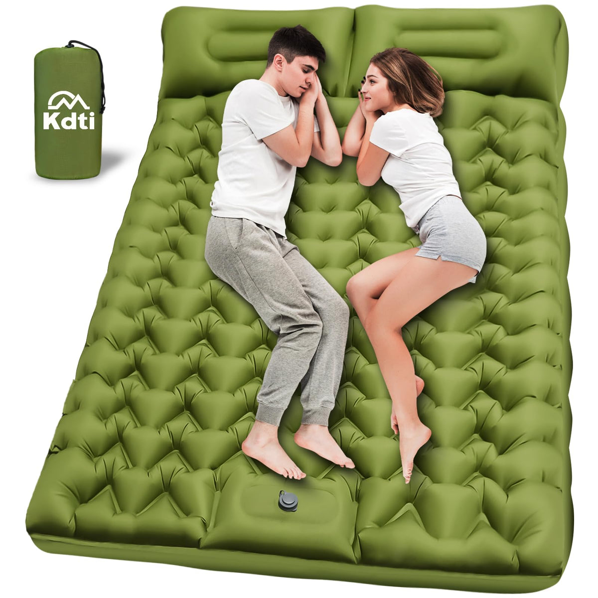 Kdti double camping sleeping pad with pillow — wide sleeping surface for tents