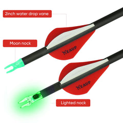 KEAUP carbon arrows with green and white vanes for stable flight