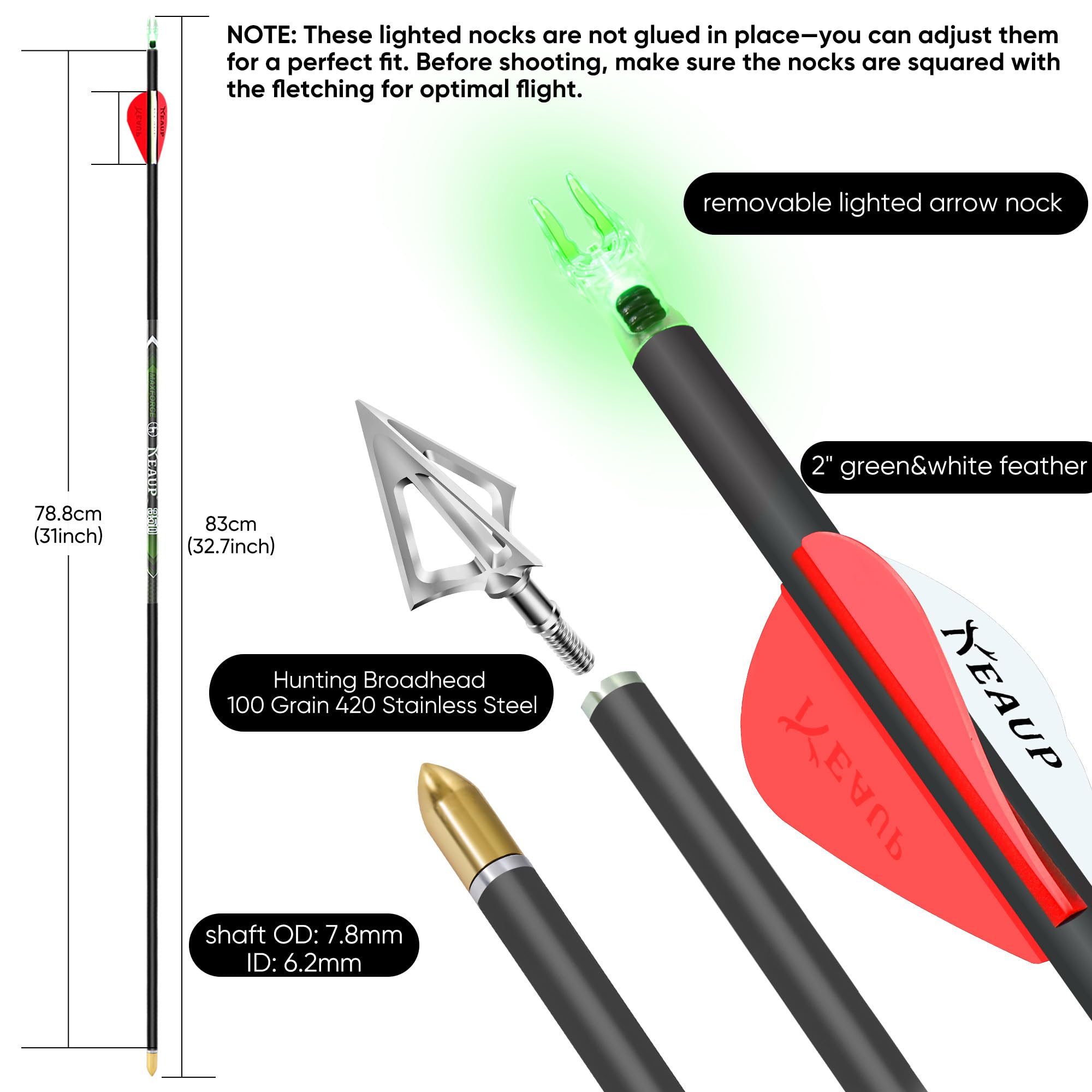 KEAUP lighted nocks on arrows improve visibility in low light