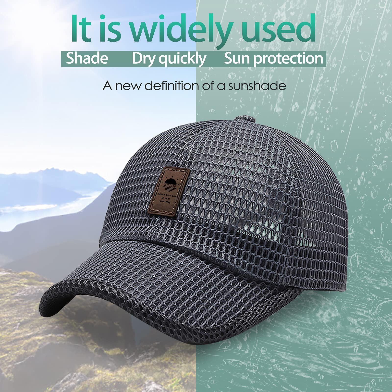 KECOP Mesh Hat back strap demonstrates easy adjustment for secure all-day fit.
