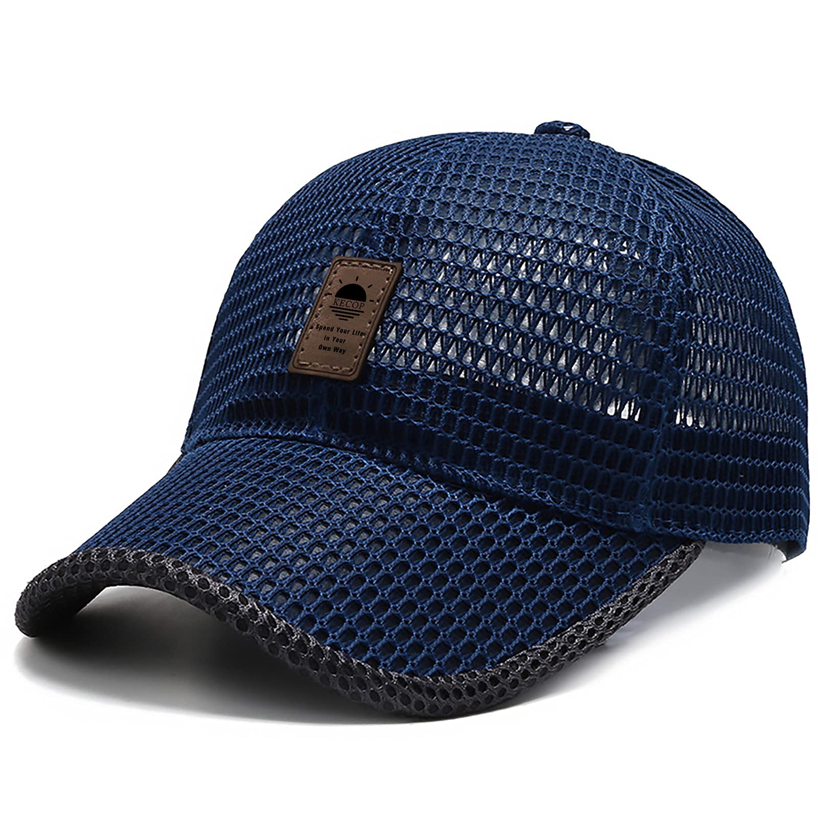 Back view of blue KECOP mesh hat with adjustable strap