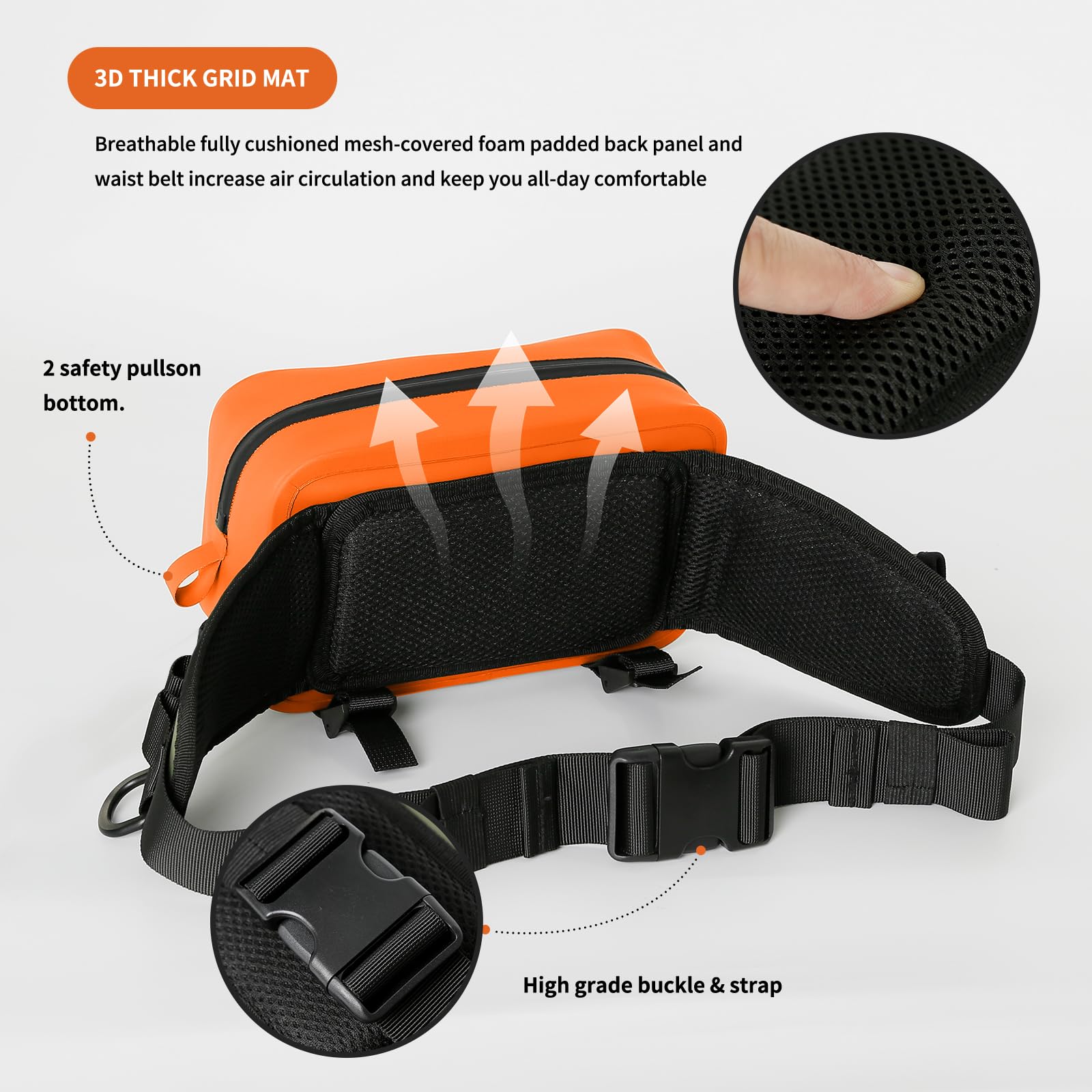 KEEFREE 2.2L orange close-up detail of airtight zipper closure