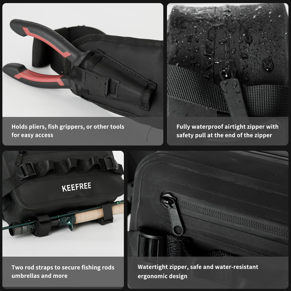 Two fishing rod straps securing rods on the bag