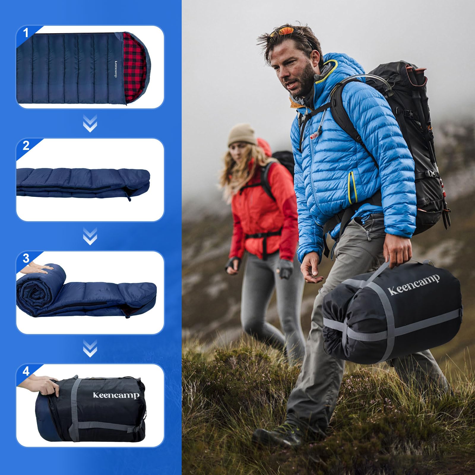Keencamp 0 Degree Sleeping Bag bottom zipper provides adjustable ventilation.