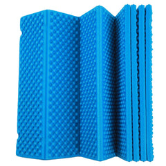 Keenso Double Egg Crate Sleeping Pad folded compact blue demonstrates portability for travel and camping.