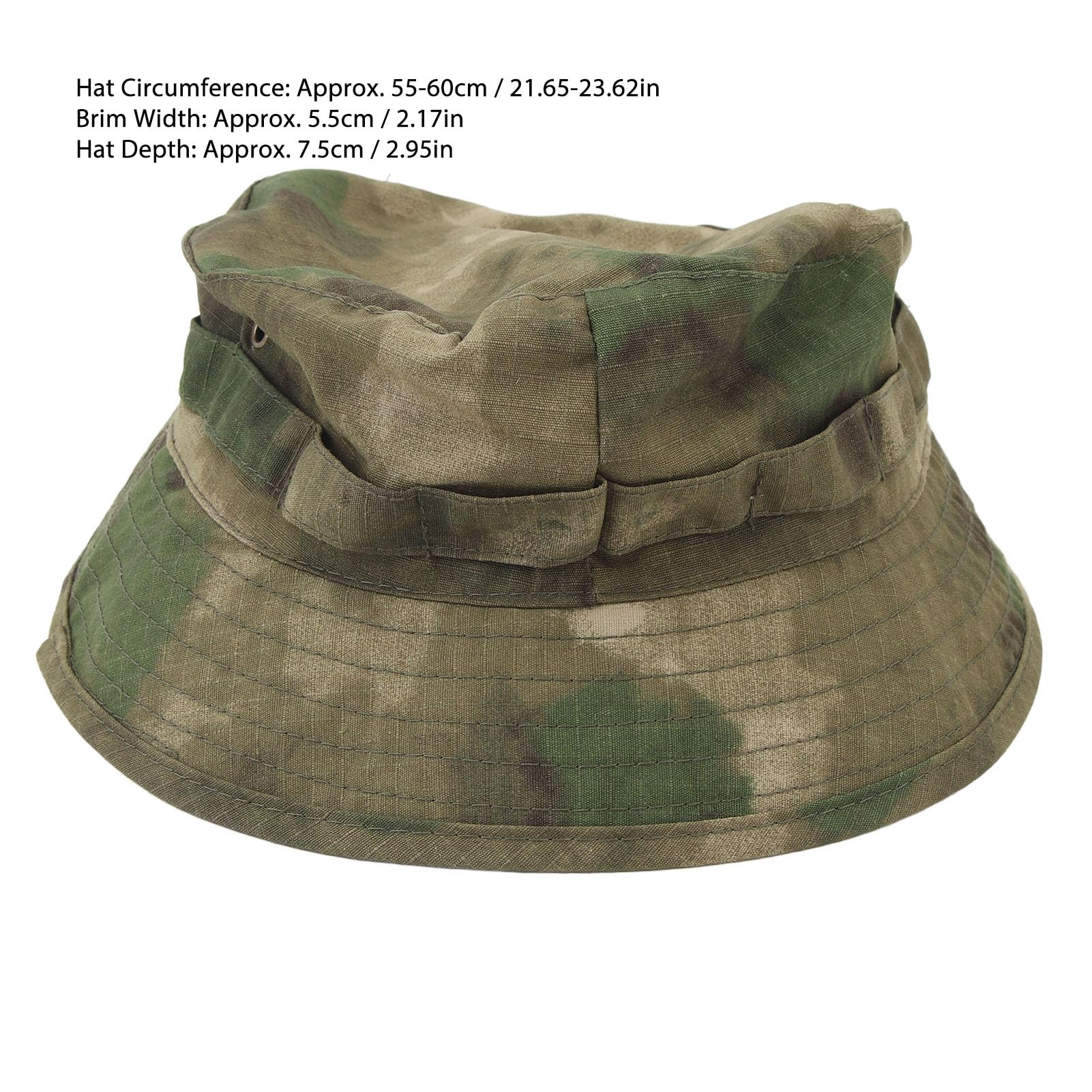 Keenso camouflage short-brim boonie hat for sun protection on hikes.
