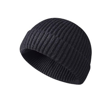 KEEPFLY Knit Cuff Short Fisherman Beanie in Black, front view