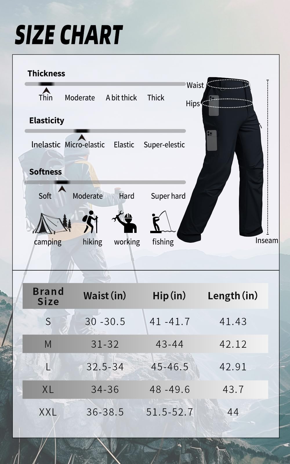 KeihTrail men's hiking pants outdoor use suitable for hiking, fishing, camping and travel.