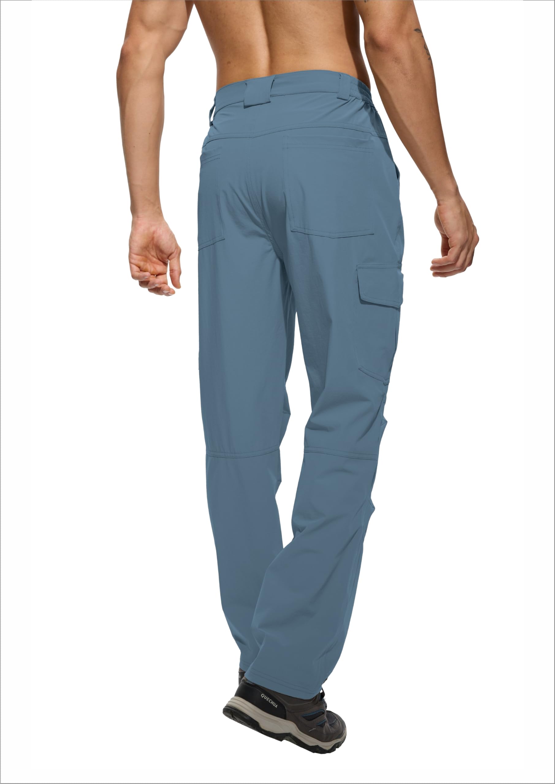 KeihTrail work pants elastic crotch waist close-up highlights mobility
