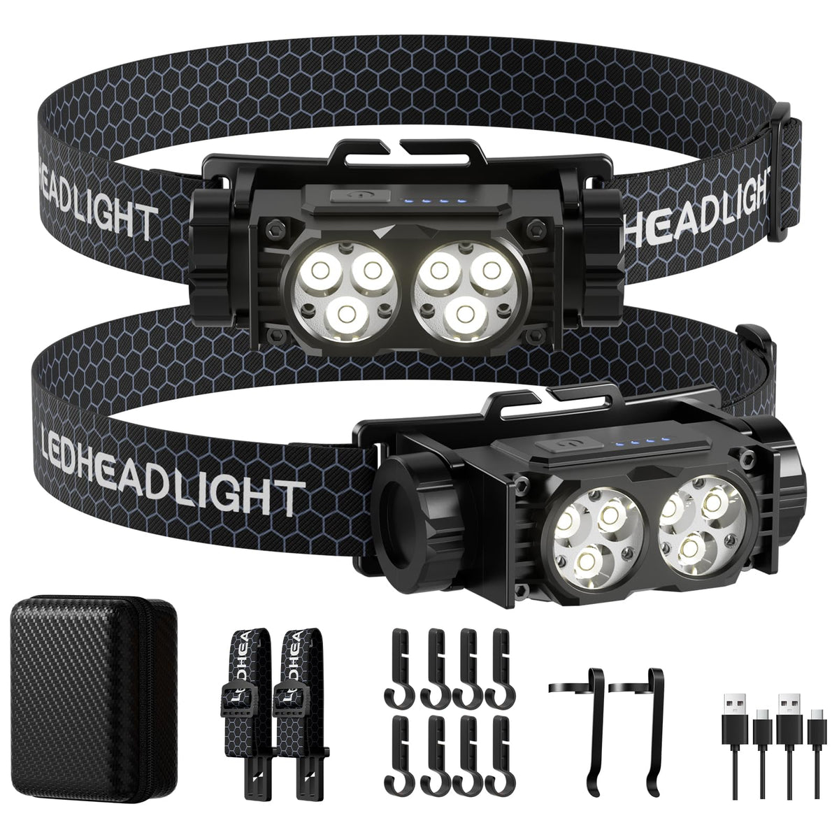 Keikuy headlamp 2-pack front view for outdoor visibility during camping