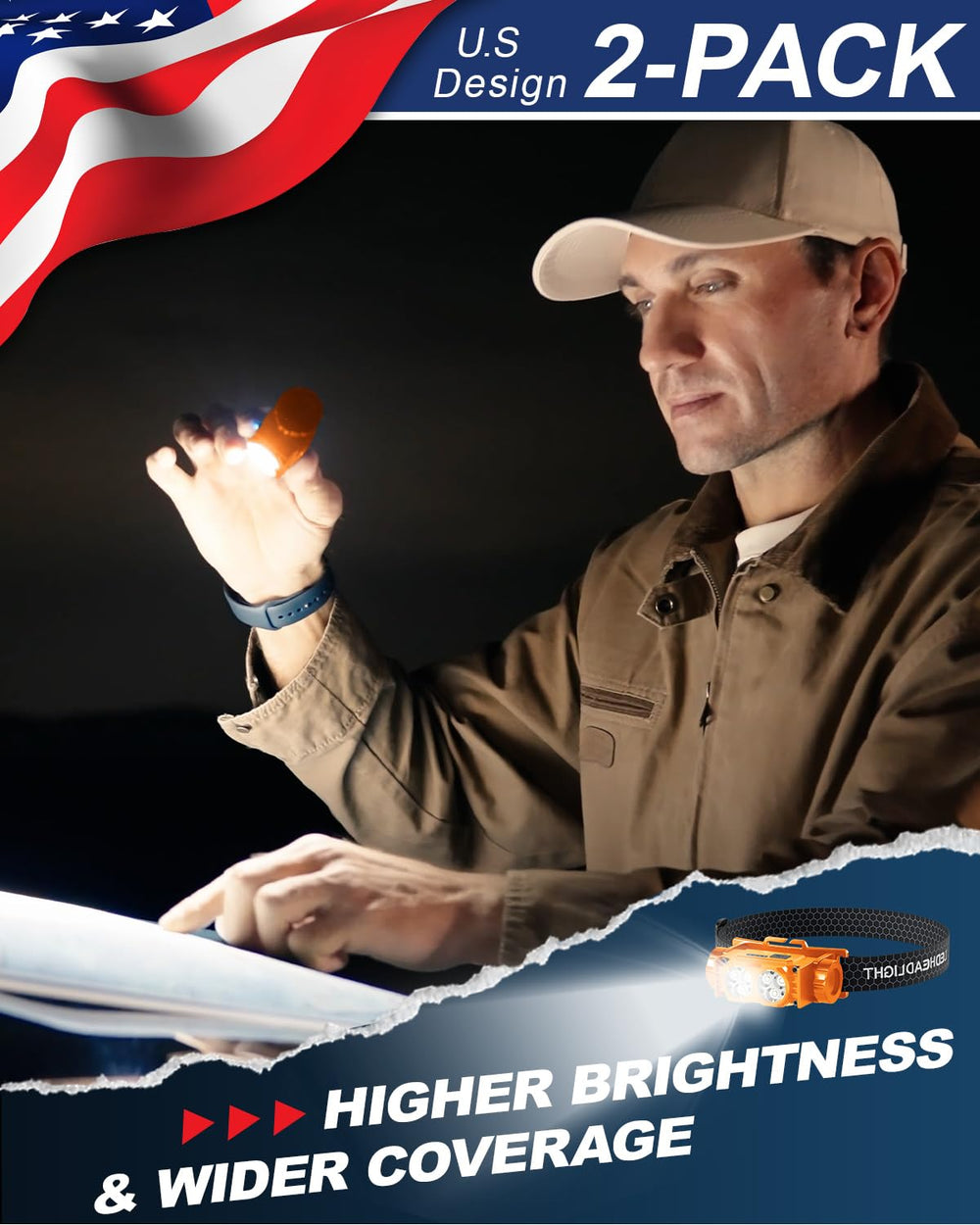 Keikuy headlamp with magnetic base used as handheld flashlight