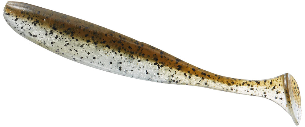 Keitech 414 Green Pumpkin Pepper lure action shot highlighting lifelike tail swing for enticing strikes