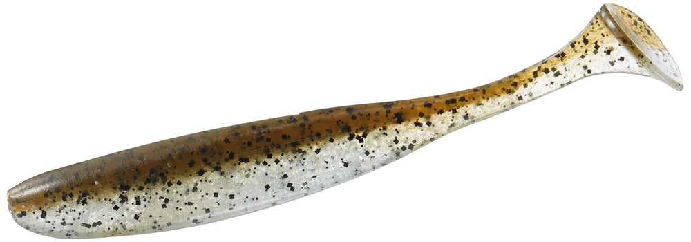 Keitech 414 Green Pumpkin Pepper lure in water displaying balanced swim and natural roll