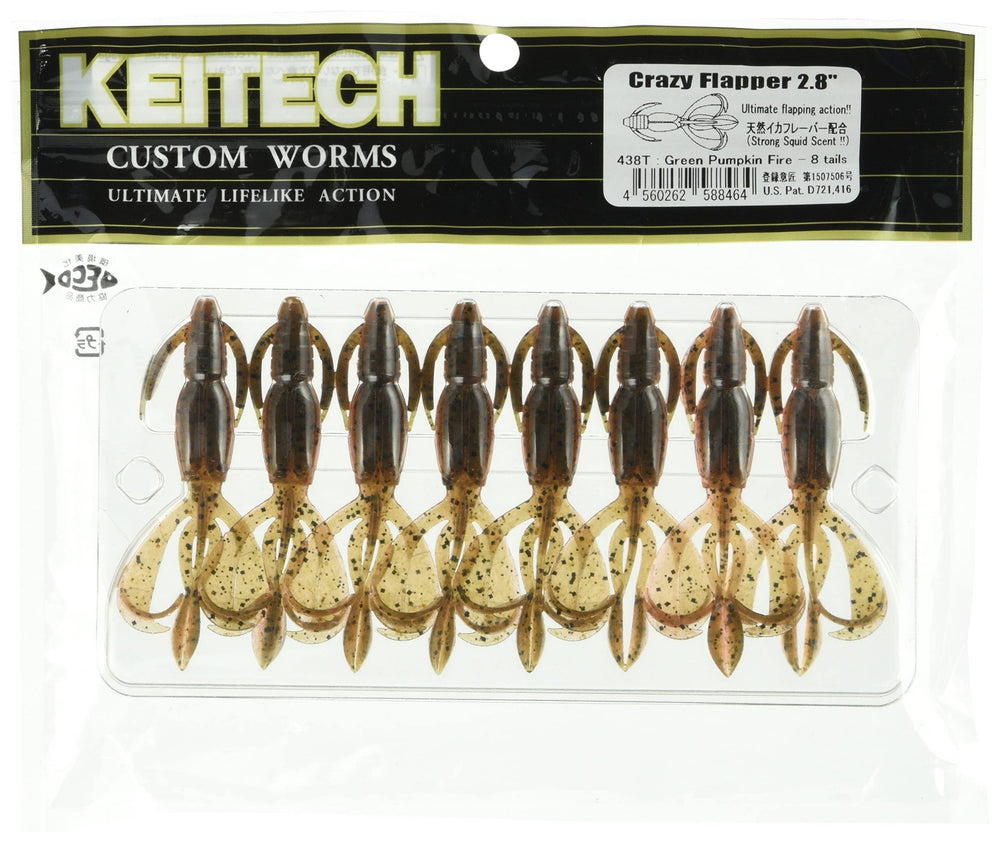 Keitech Crazy Flapper body in Green Pumpkin Fire boosts lifelike crawling through cover