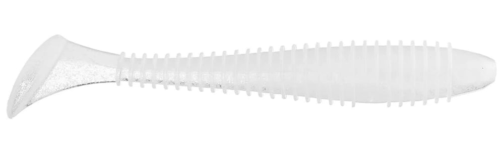 Keitech Fat Swing Impact French Pearl 3.8-inch swimbait ready for versatile swimming and weedless rigging.