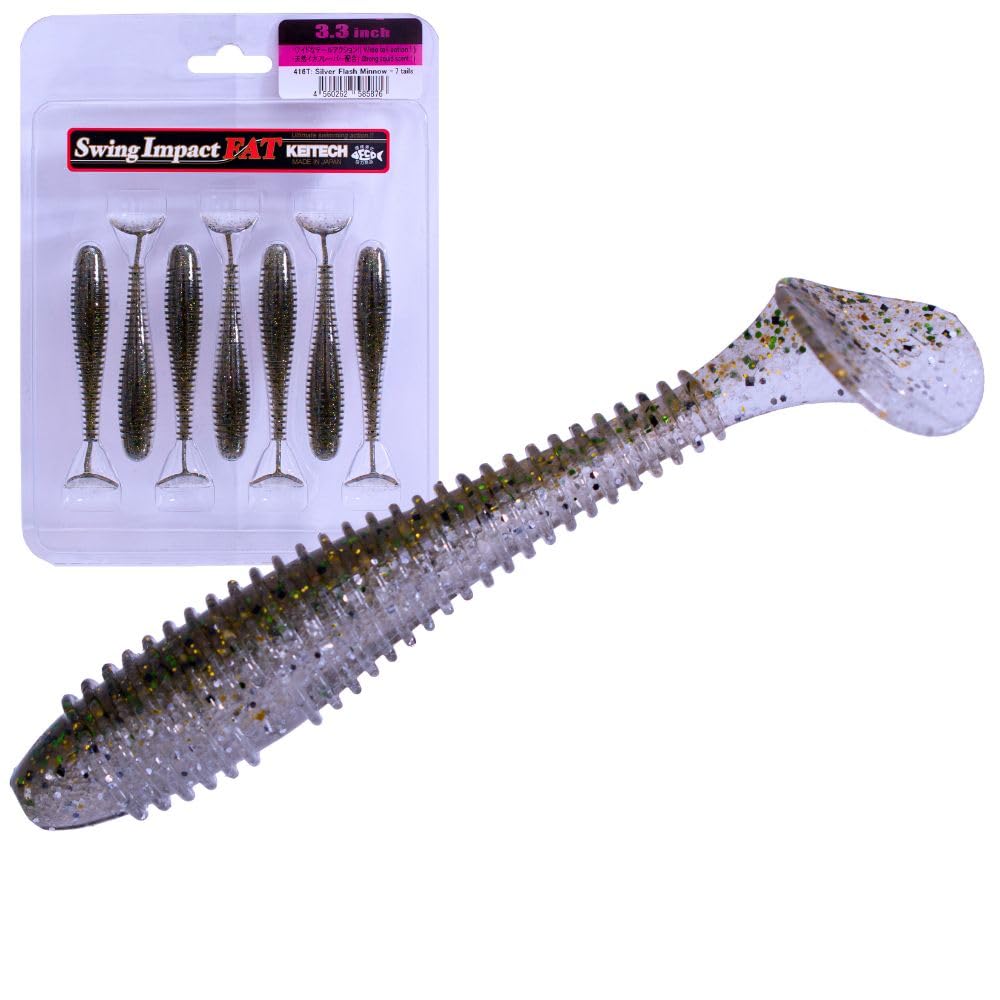 Keitech Fat Swing Impact 3.3in front view, silver flash, ideal jig trailer.