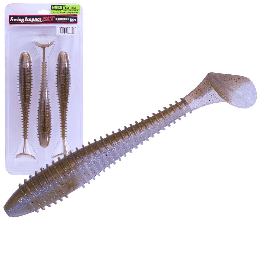 Blister-packaged Keitech Fat Swing Impact preserves bait integrity during transport.