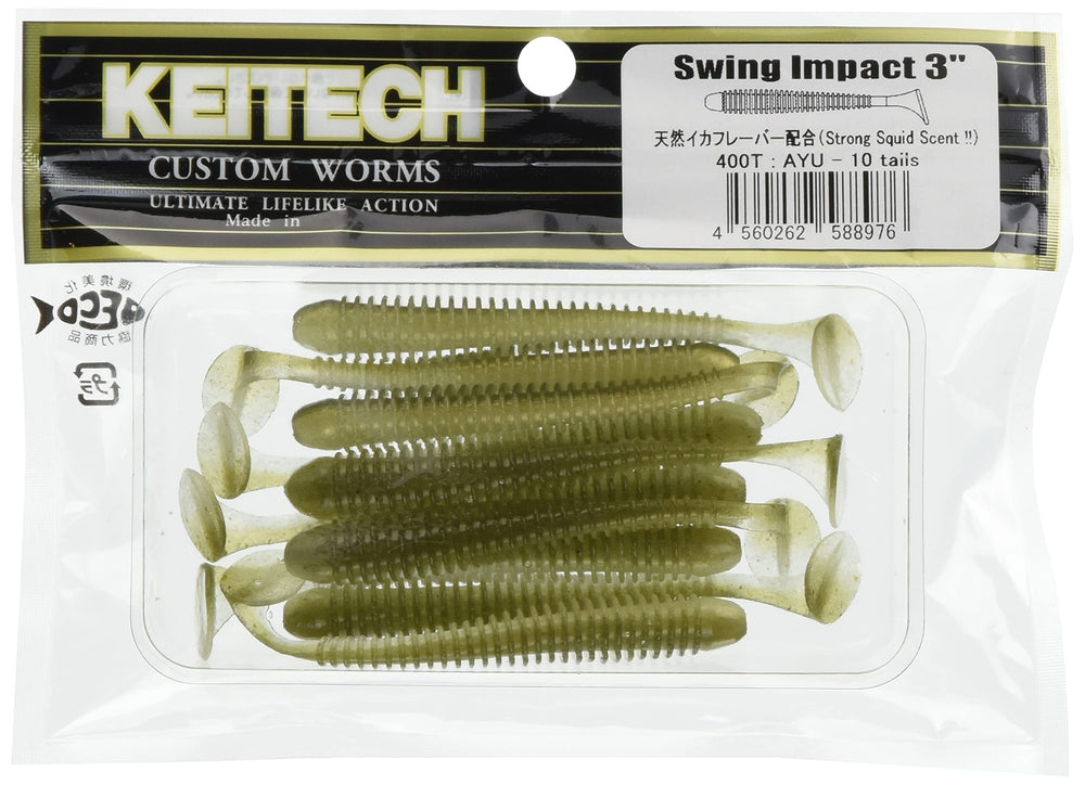 Keitech SW3400 Swing Impact AYU 3in swimbait highlighting balanced action for smooth retrieves.