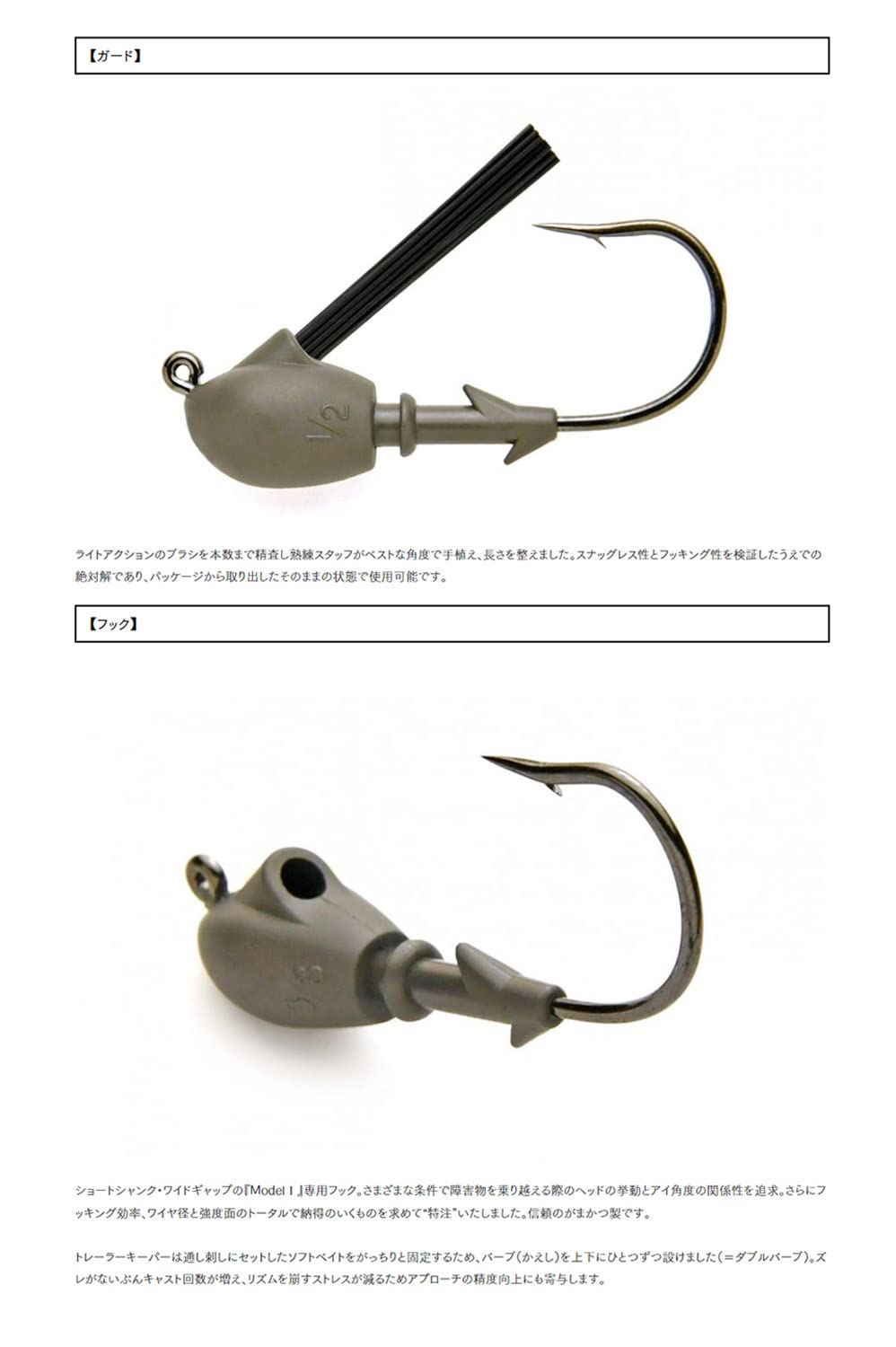 Keitech jig double-barb design provides dependable soft bait retention.