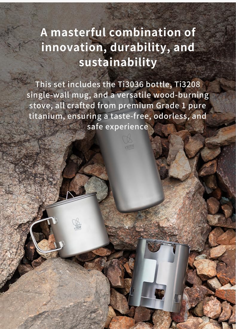 Keith Ti3070 mug with folding handle and lid for versatile camping