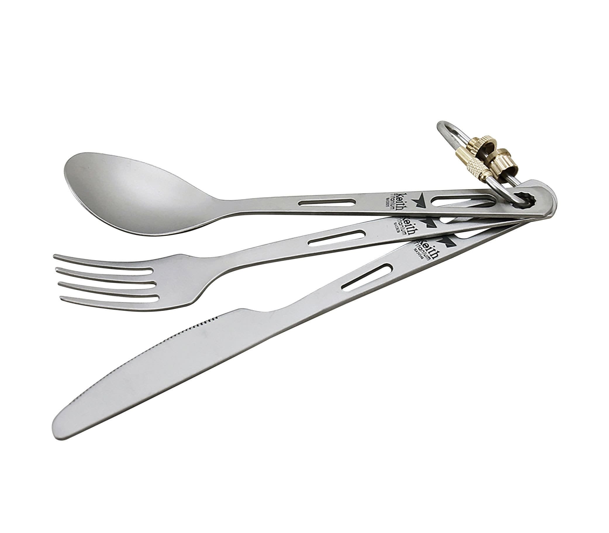 Keith Titanium Ti5310 three-piece cutlery set with custom pouch for travel