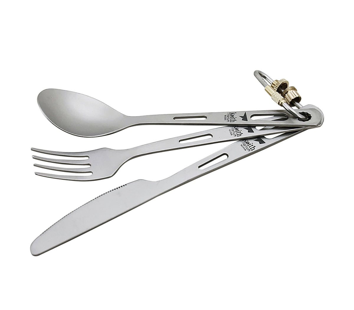 Keith Titanium Ti5310 three-piece cutlery set with custom pouch for travel