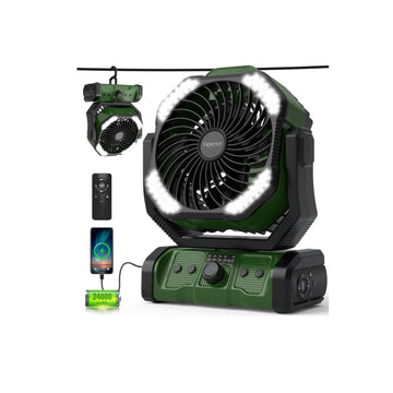 Kejector battery powered fan front view for portable camping cooling.