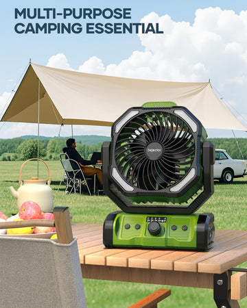 Kejector tent scene with family enjoying cool air.