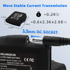kelingdun 2pc 7-4v-3500mah capacity label close-up showing specs for heated gear