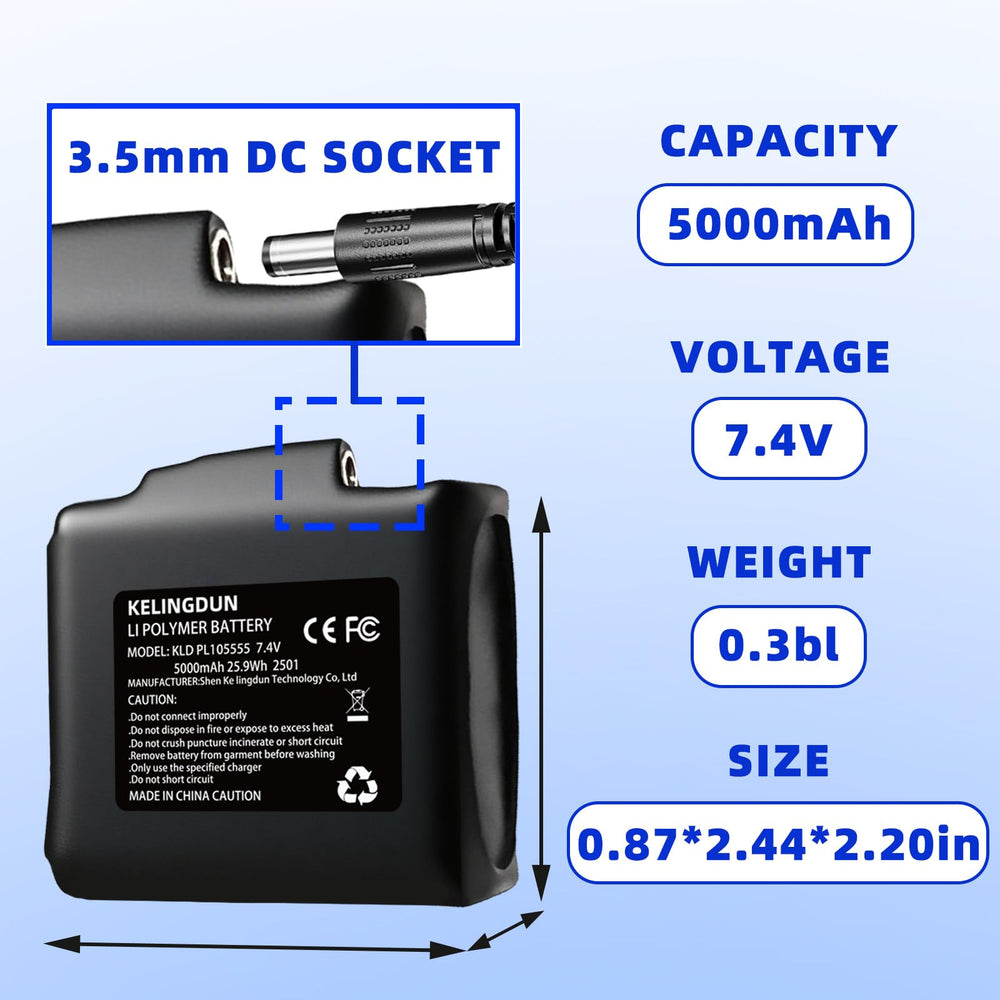 Kelingdun battery 5000mAh Li-Polymer for extended outdoor warmth.
