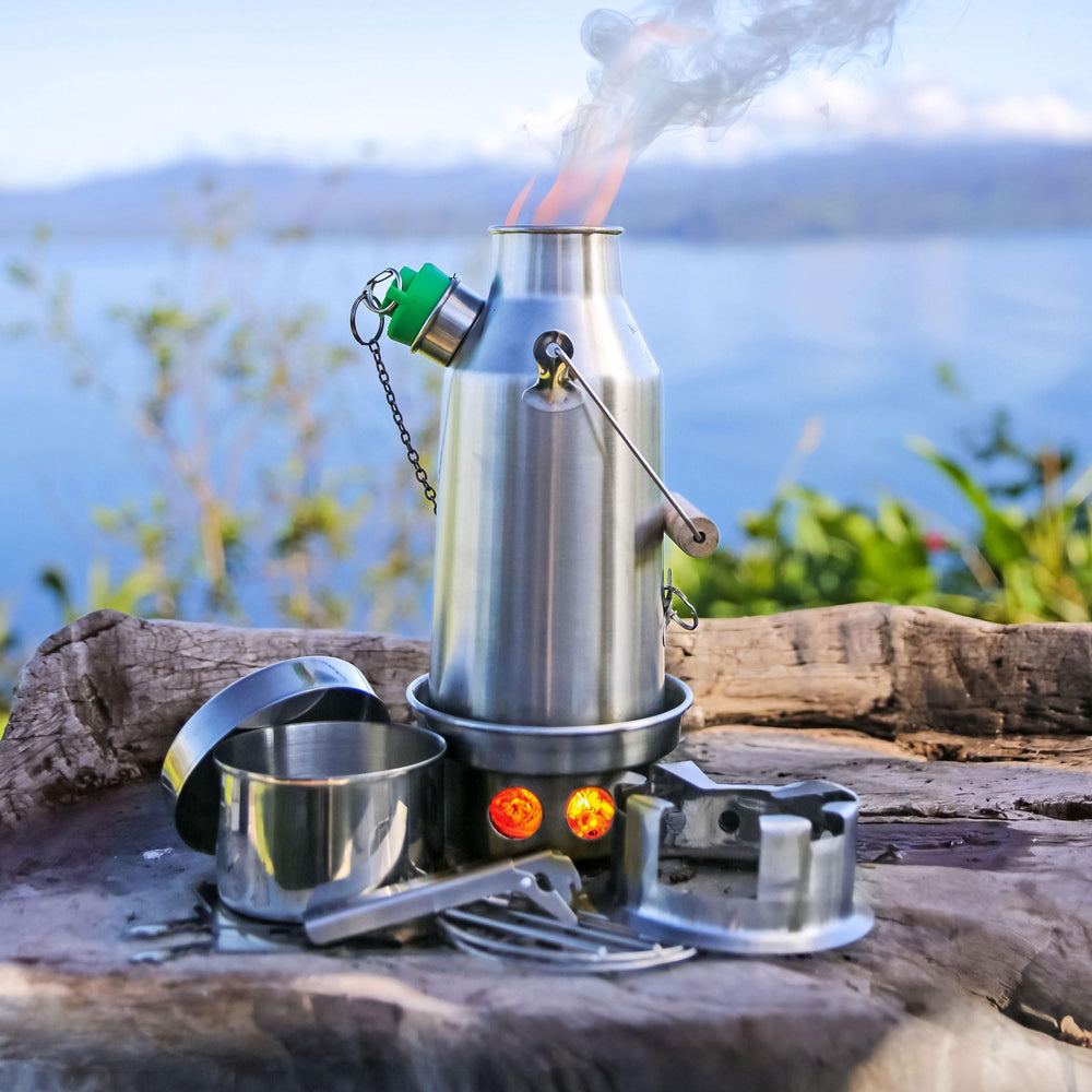Kelly Kettle Small Cook Set stored neatly in kettle base for travel.