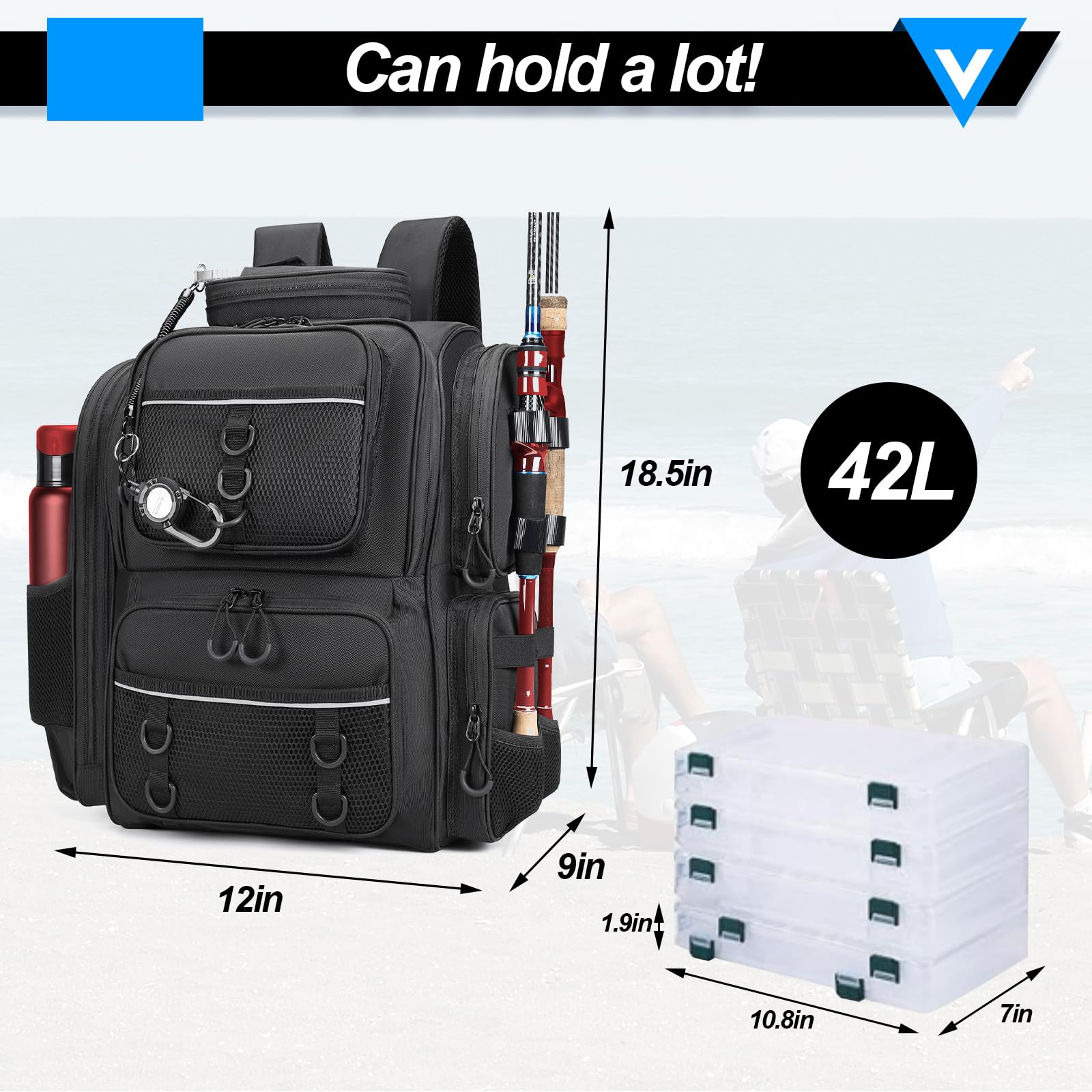 Kelokeli backpack side pockets keeping longer tackle within reach.