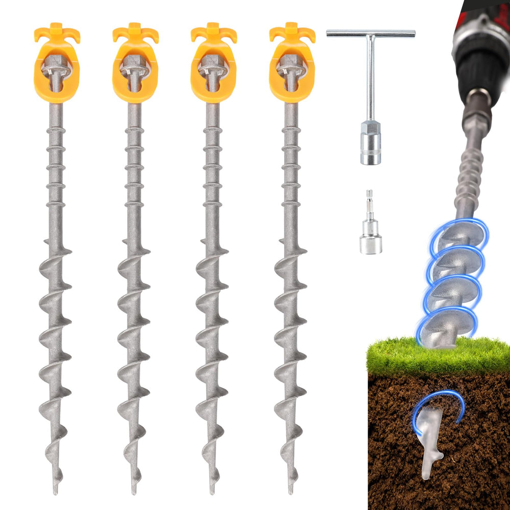 Keltrion screw-in tent stake 14-inch in four-pack securing windy camping setups.