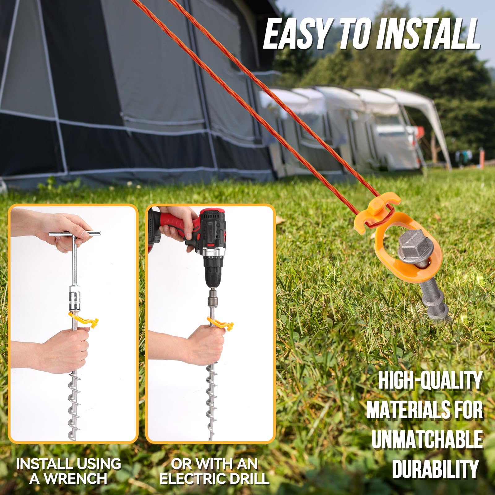 Keltrion trampoline anchor stakes stabilize backyard play areas on soft ground.