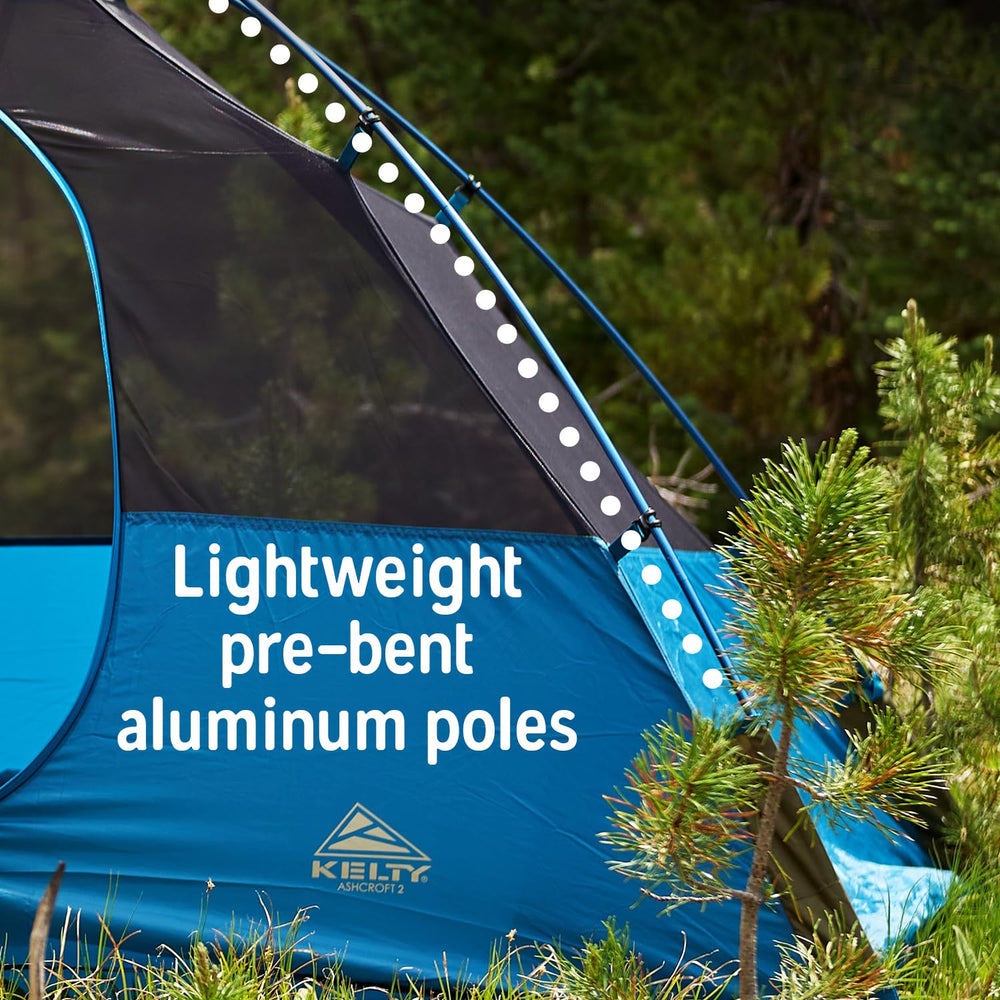 Kelty Ashcroft 2P tent waterproof 68-denier fly keeps you dry.