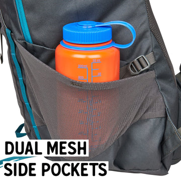 Kelty Asher side-pocket access keeps essentials within reach on hikes.