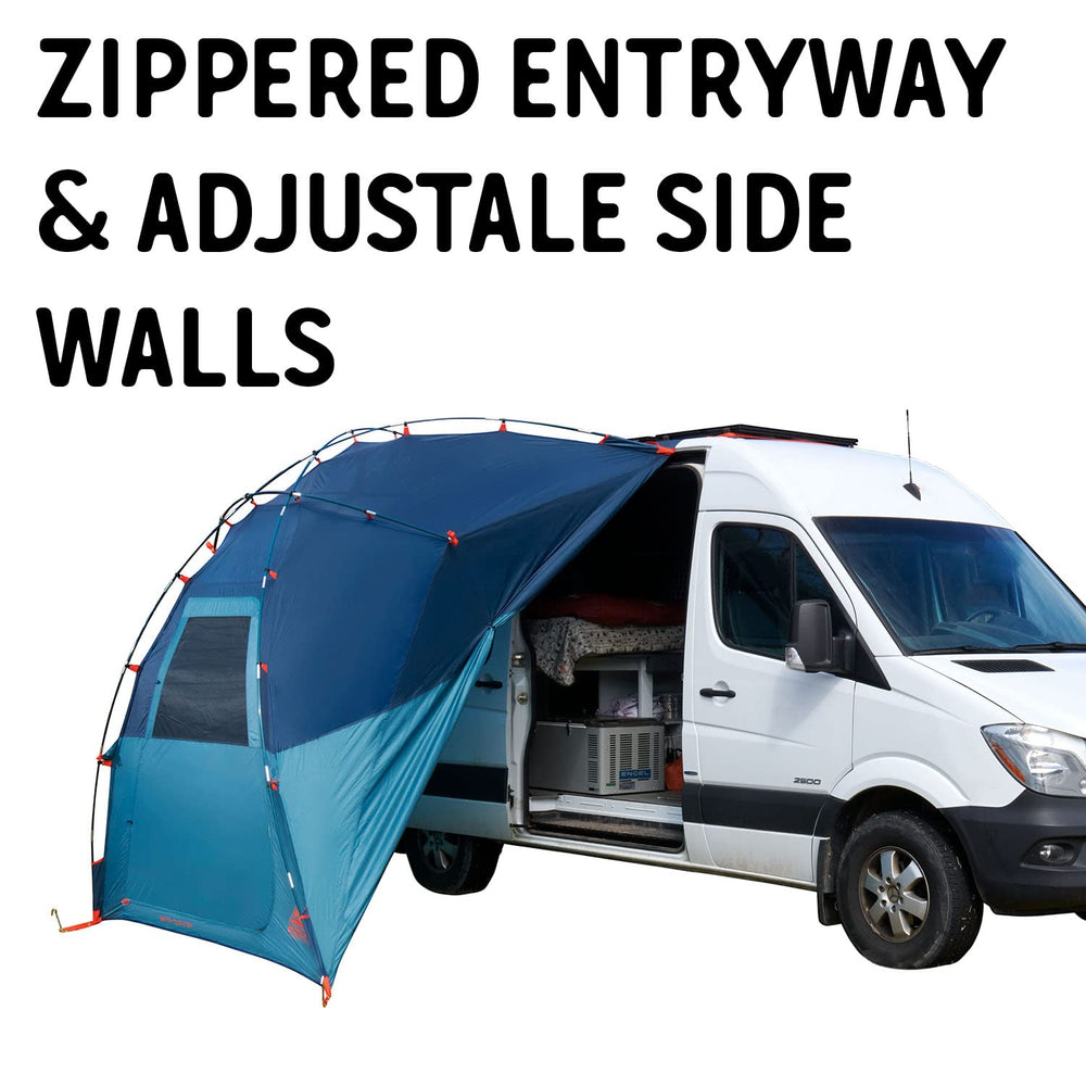 Kelty Backroads Shelter privacy-sidewalls demonstrate wind and rain coverage