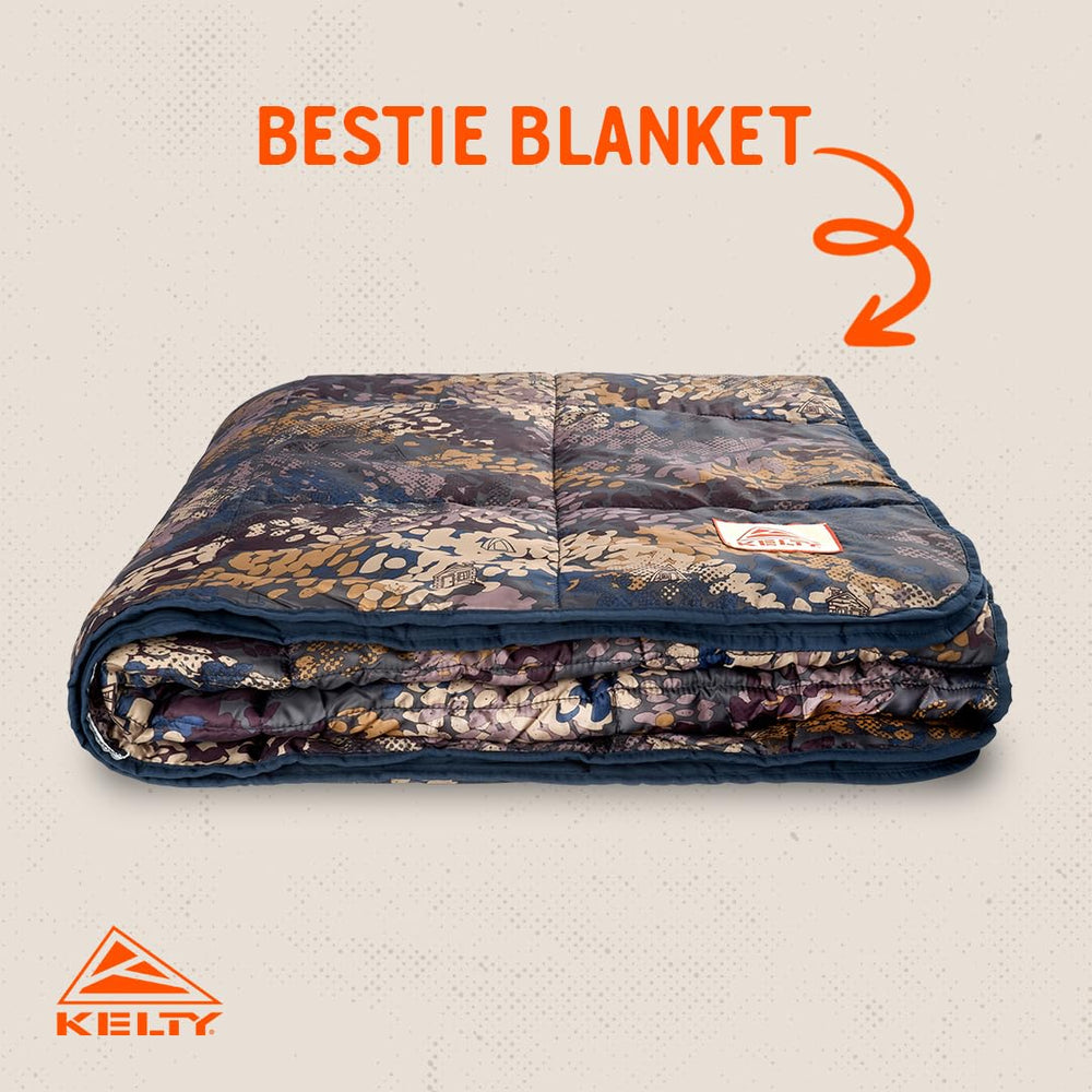 Kelty Bestie Blanket Chaparral back view highlights soft brushed interior for evening relaxation.