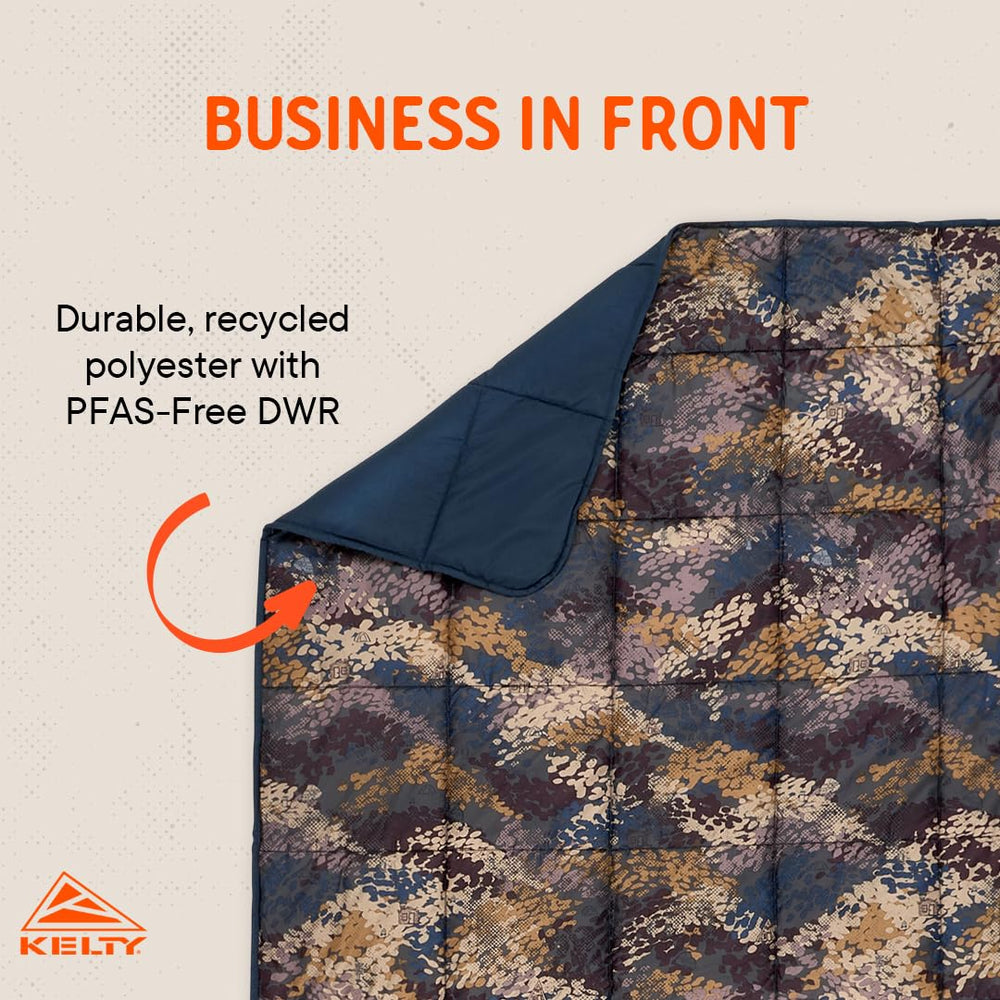 Kelty Bestie Blanket Chaparral texture close-up reveals breathable fabric and plush feel.