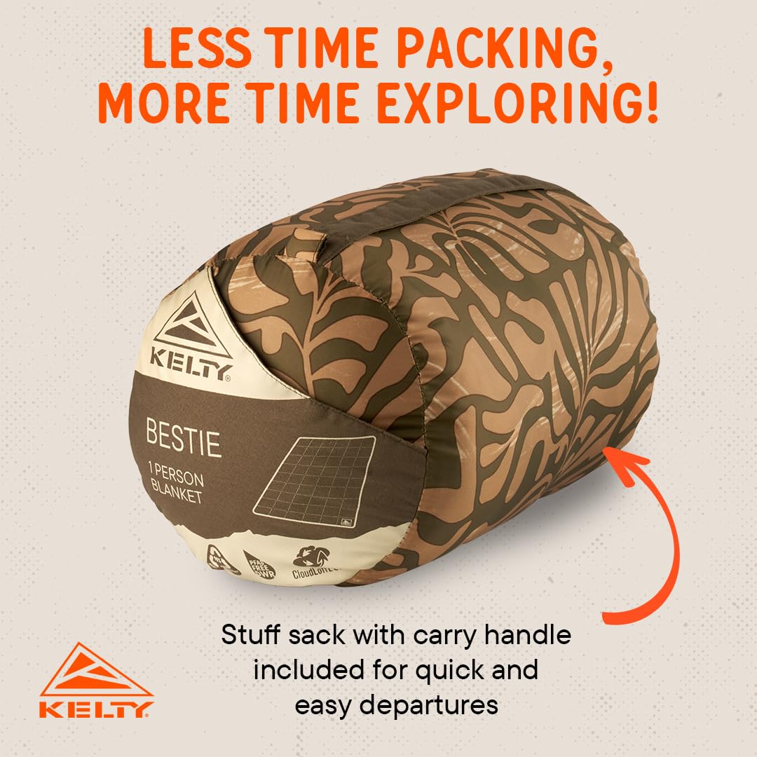 Kelty Bestie Blanket Fern PFAS-Free DWR for durable outer protection.