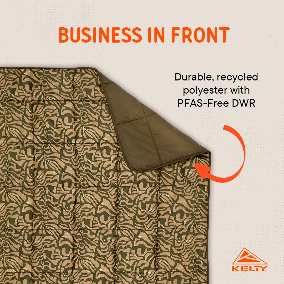 Kelty Bestie Blanket Fern kitten-soft recycled brushed poly reverse side for cozy warmth.
