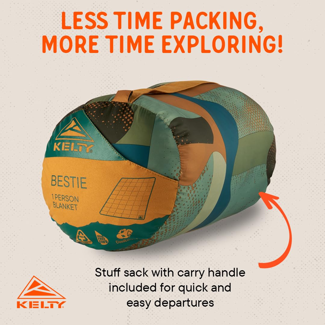 Kelty Bestie Blanket Geo Natural stitch-quad - box-quilted durability and secure binding