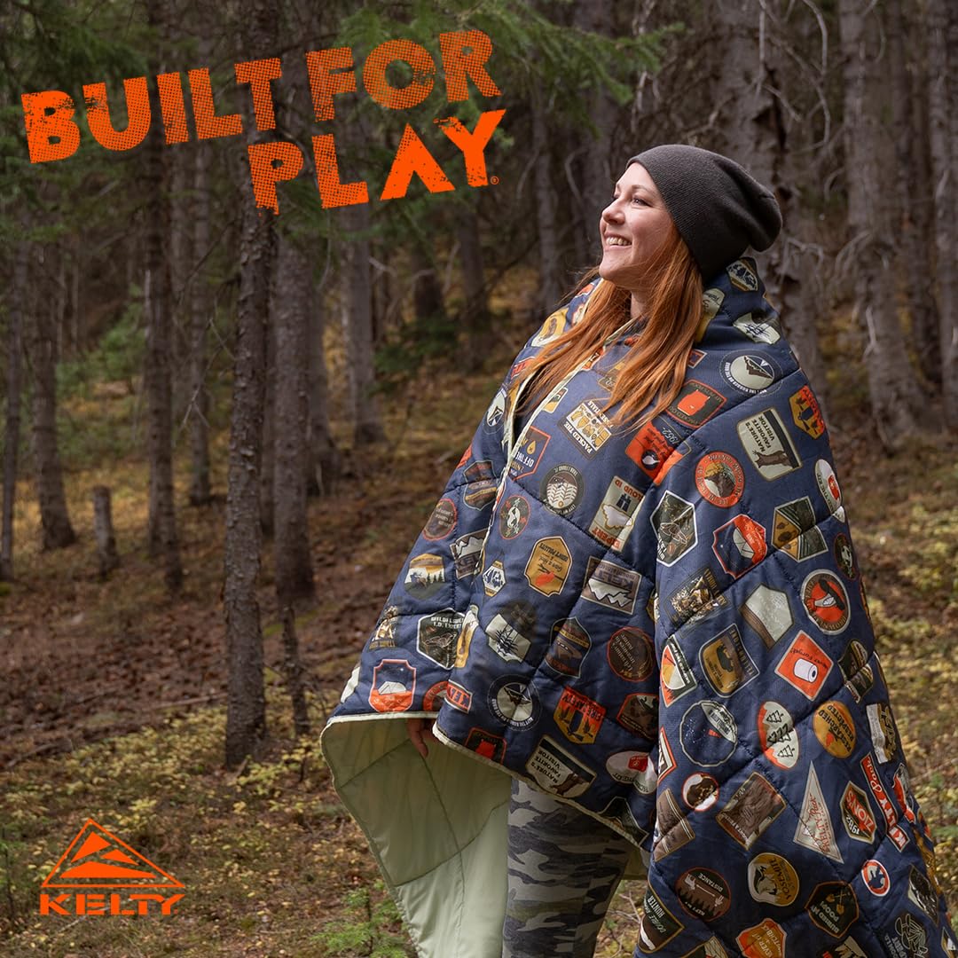 Kelty Bestie Blanket in use camping, versatile on rocks and grass