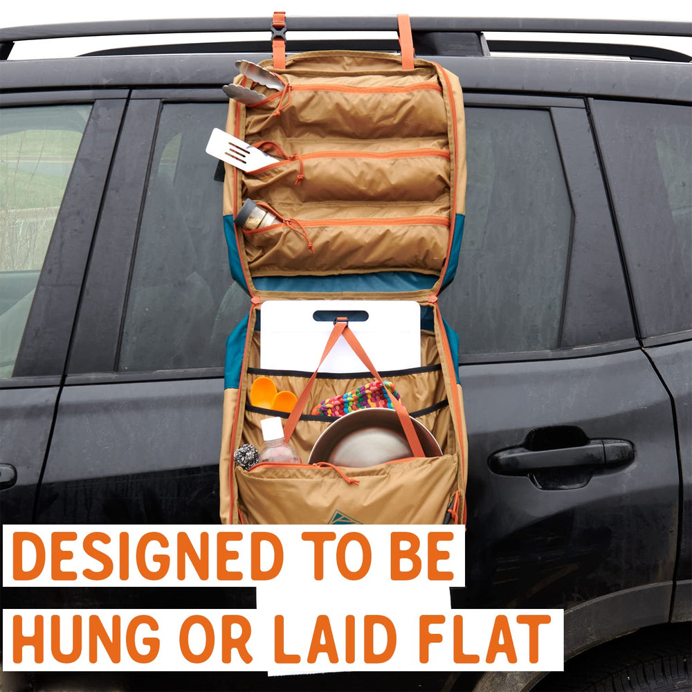 Kelty Camp Galley in-use dimensions illustrate lightweight, portable setup.