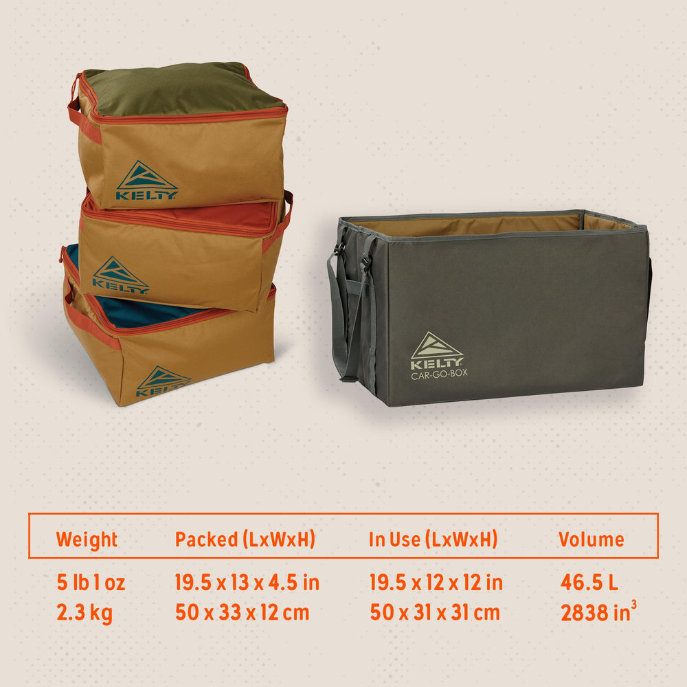 Kelty CAR-GO-Box folding case keeps pods neatly contained for compact storage between adventures