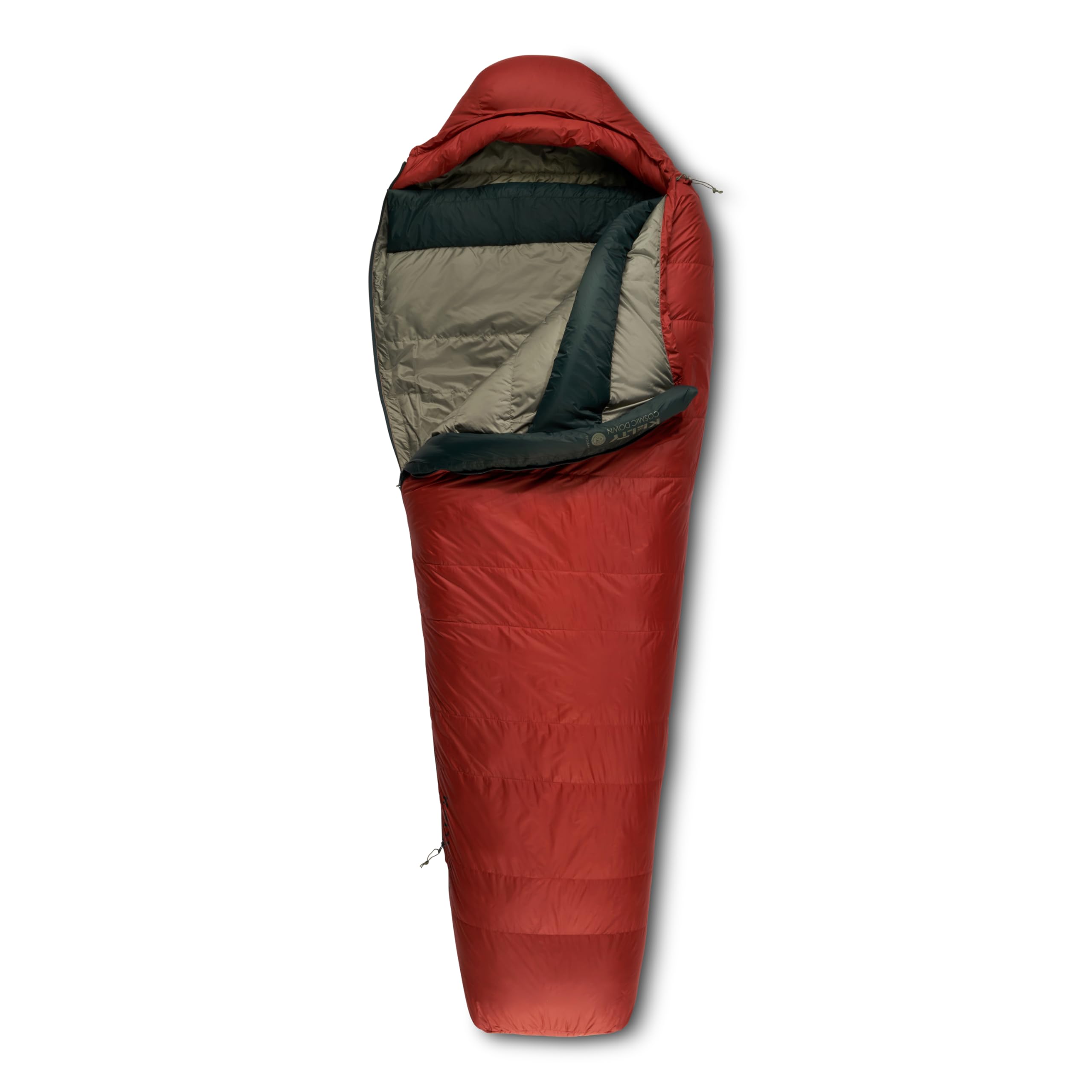 Kelty Cosmic 0-degree sleeping bag with trapezoidal baffles for improved warmth.